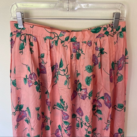 Vintage Alpenblick pink floral A-line pleated maxi skirt size 14 - Picture 4 of 10